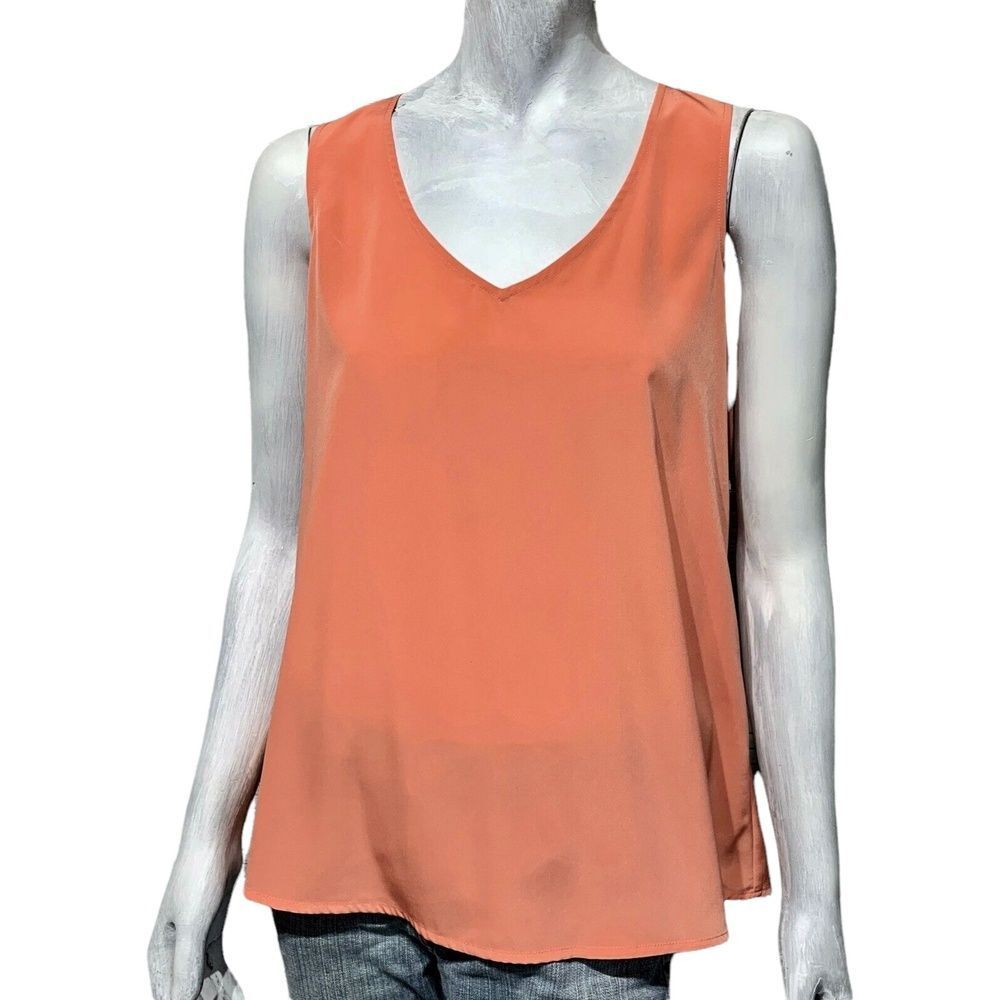 Eclair Womens Tank Top Pink Sleeveless V-Neck Back Zipper Solid Flare M
